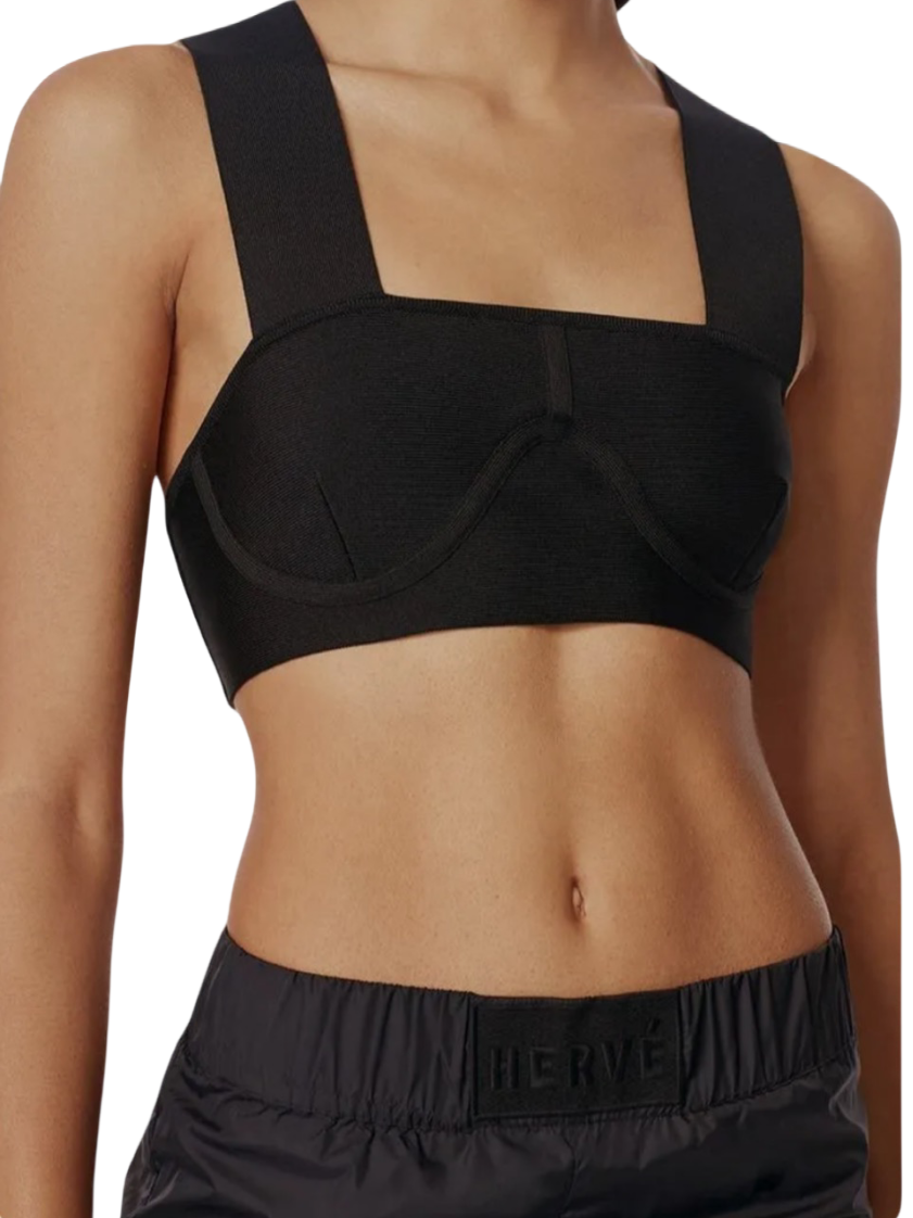 HERVÉ LÉGER BLACK CROSSED OVER CROPPED TOP