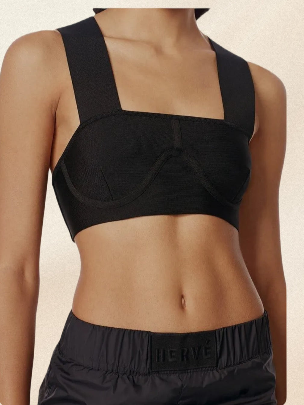 HERVÉ LÉGER BLACK CROSSED OVER CROPPED TOP