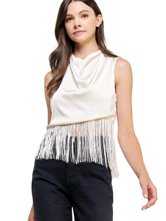 AMARI FRINGE BEIGE TOP