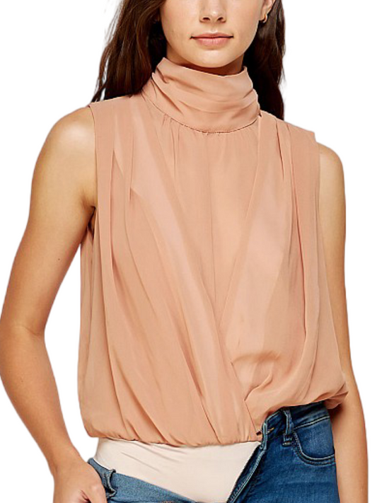 HIGH-NECK SHIRRED BODYSUIT