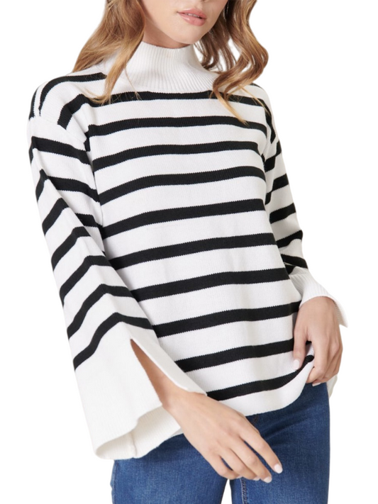 NESSA STRIPPED TURTLENECK WIDE SLEEVE SWEATER