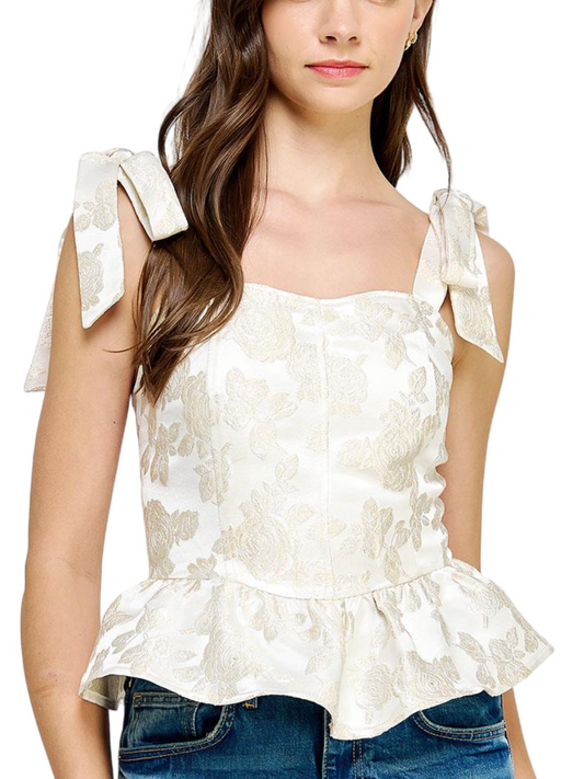 JACQUARD CORSET STYLE FRILL TOP